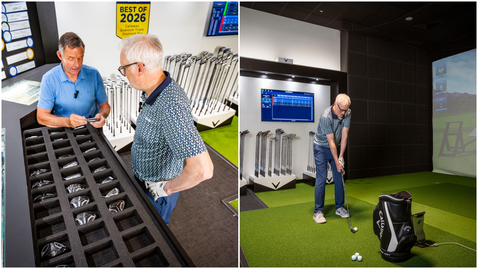 Collage showing Rob Spedding having a custom club fitting withCallaway