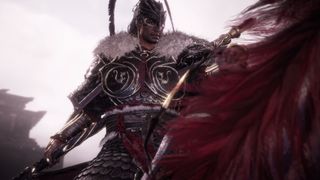 Wo Long: Fallen Dynasty cinematic cutscene screenshot of Lu Bu riding Red Hare