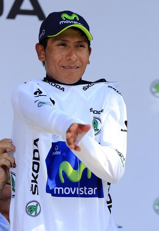Nairo Quintana (Movistar) dons the white jersey