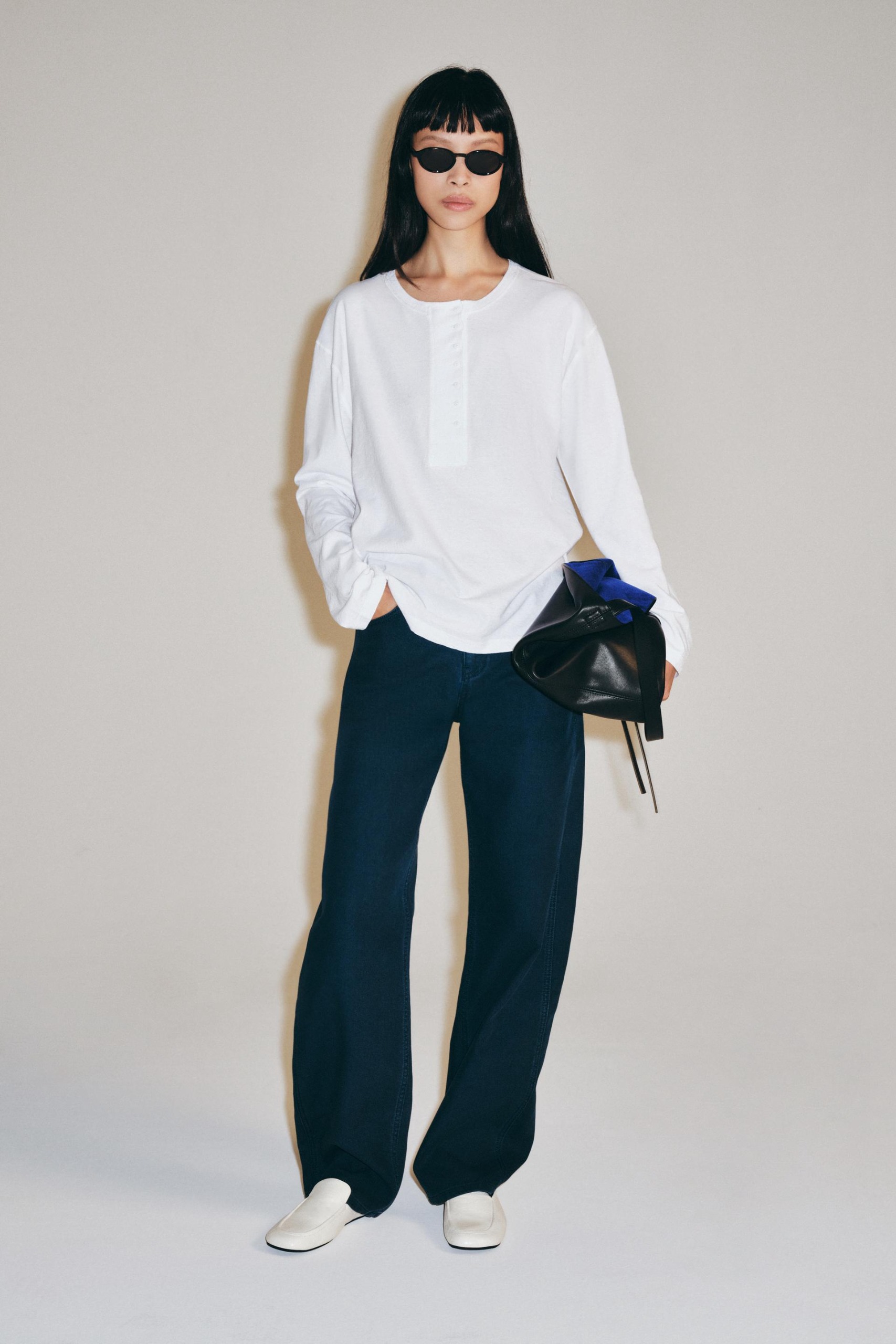 Linen Blend Henley T-Shirt - White - S