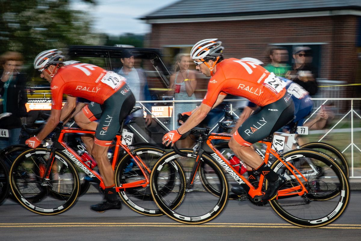 Race winner Ty Magner (Rally) sits on teammate Danny Pate (Rally) during the US Pro Criterium National Championships