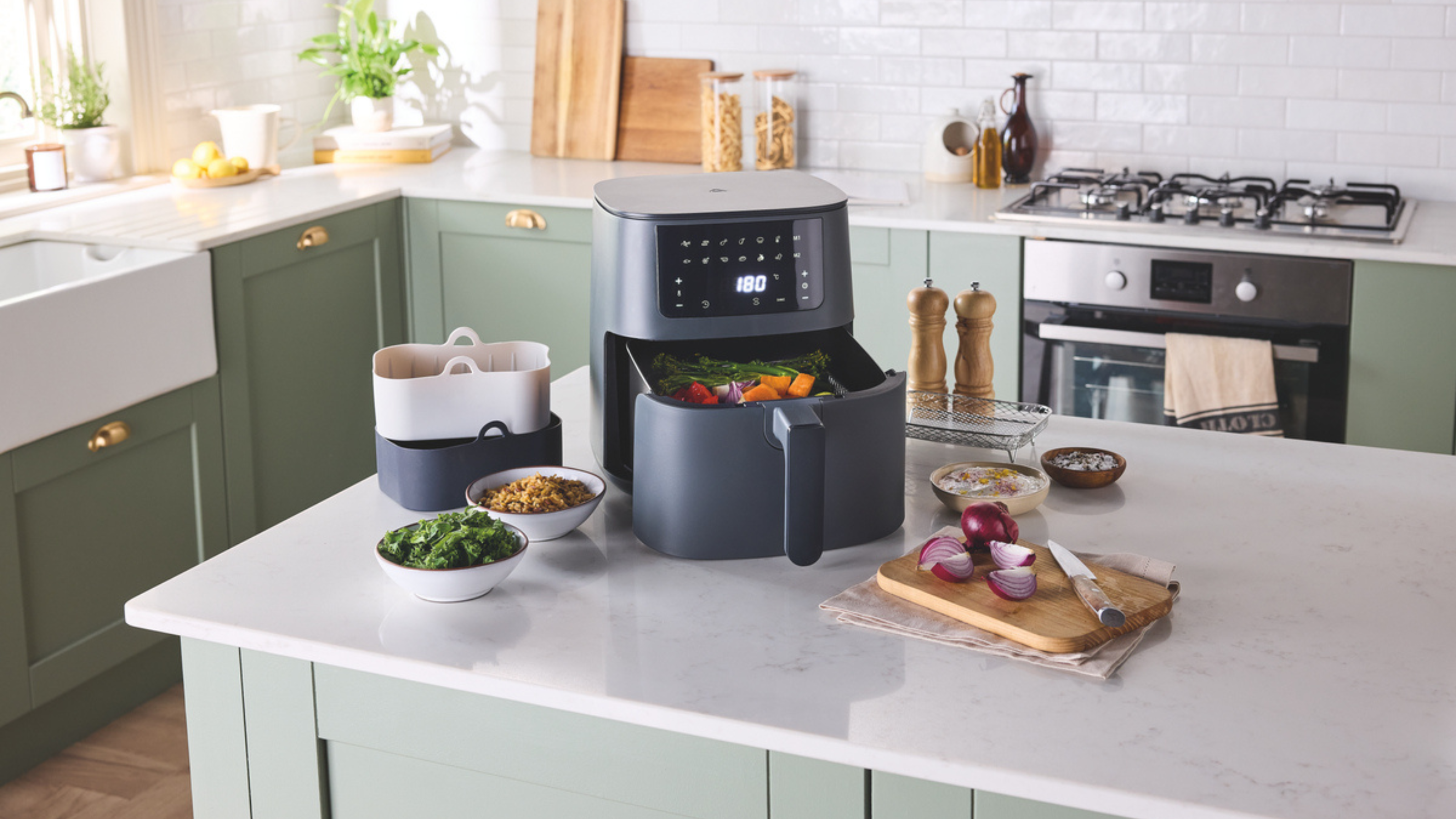 Aldi air fryer in green modern kitchen