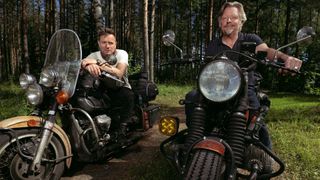 Ewan McGregor and Charley Boorman striding motorbikes in promo for Long Way Home