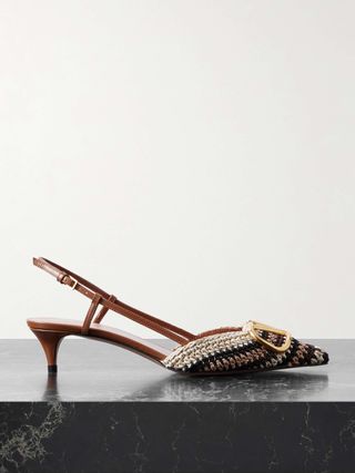 Vlogo Signature 45 Leather-Trimmed Crocheted Slingback Pumps