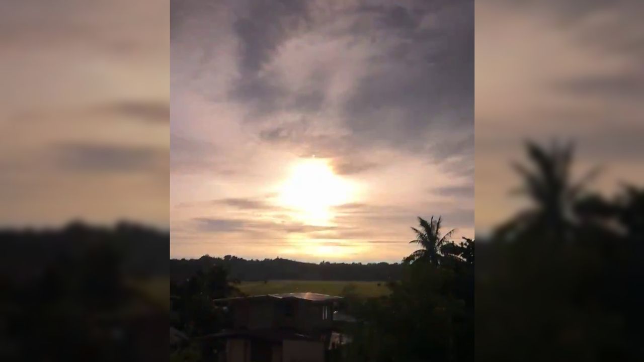 A screenshot of a video showing the exact moment the meteor exploded