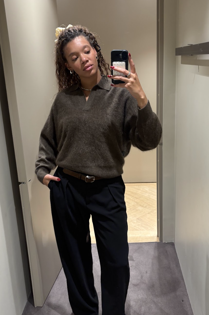 Fashion editor Imani wears the cos expensive looking knitwear.