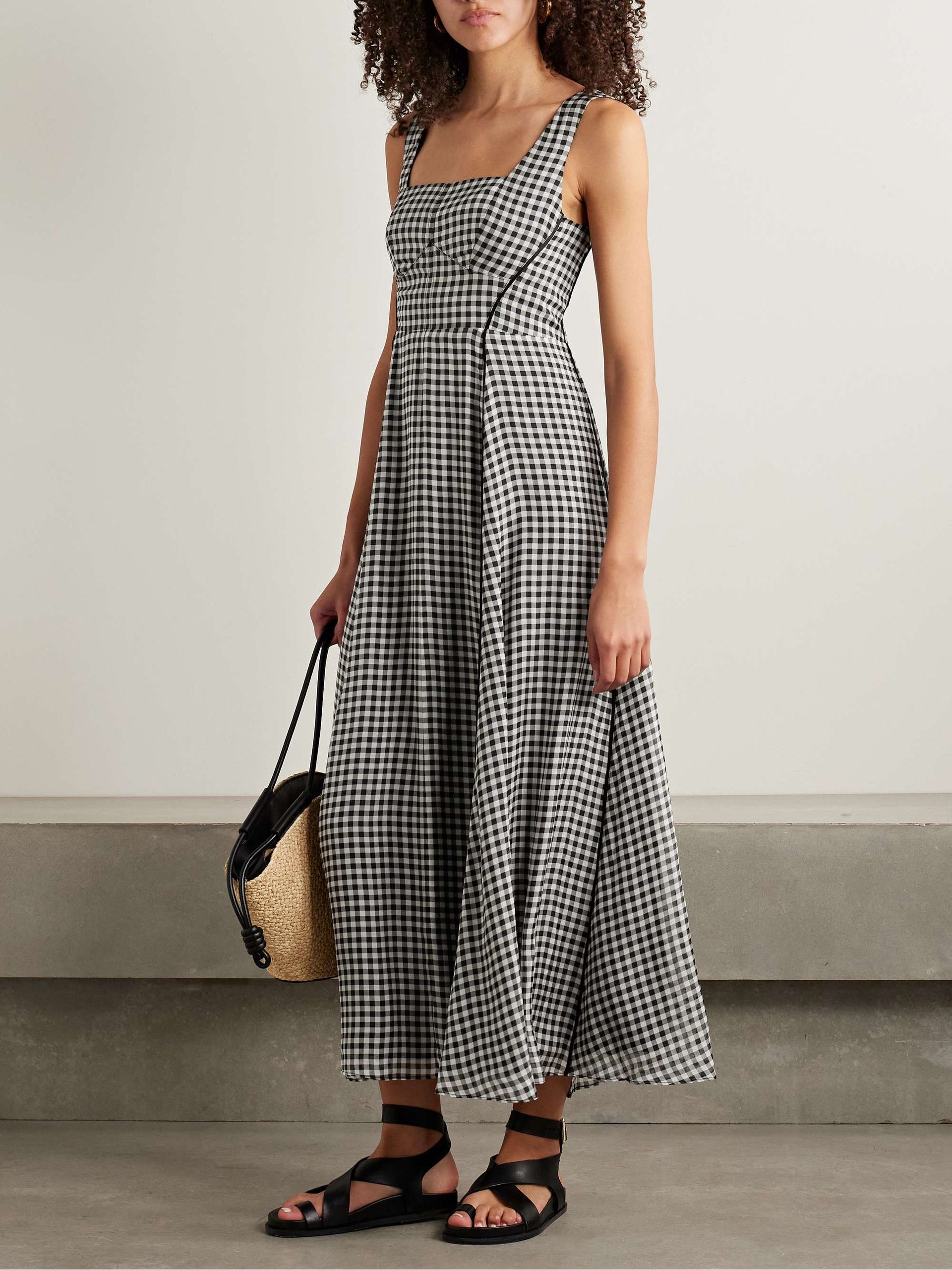 Gingham Silk Midi Dress
