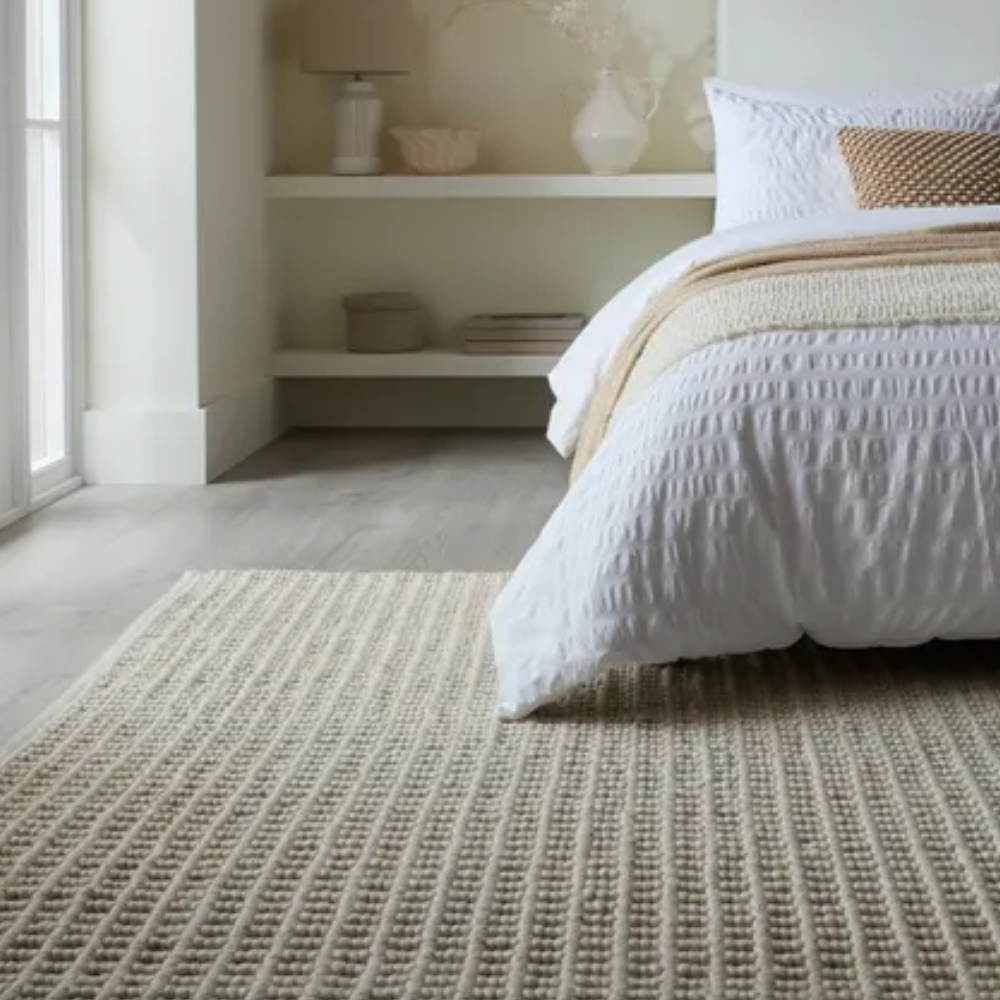Wool rug under bed