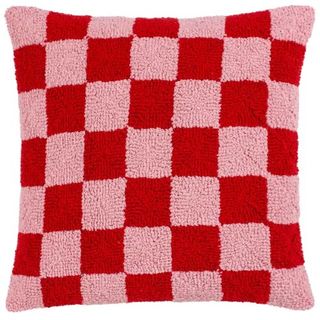 pink and red checked cushion