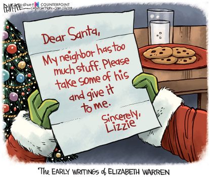 Political Cartoon U.S. Elizabeth Warren socialism Santa note