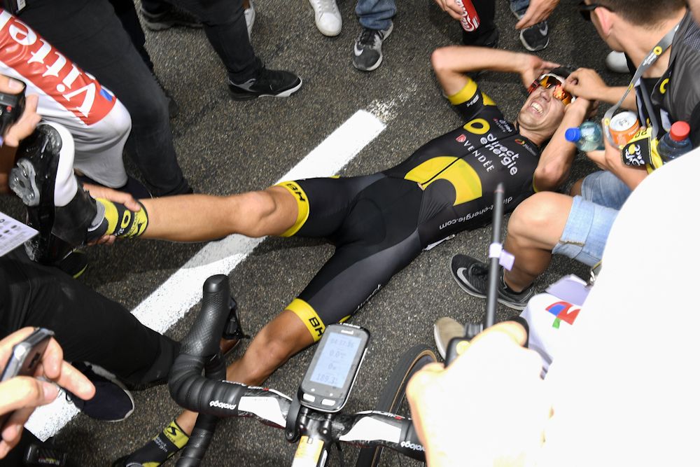 Lilian Calmejane (Direct Energie) shows the effort of winning stage 8 at the Tour de France