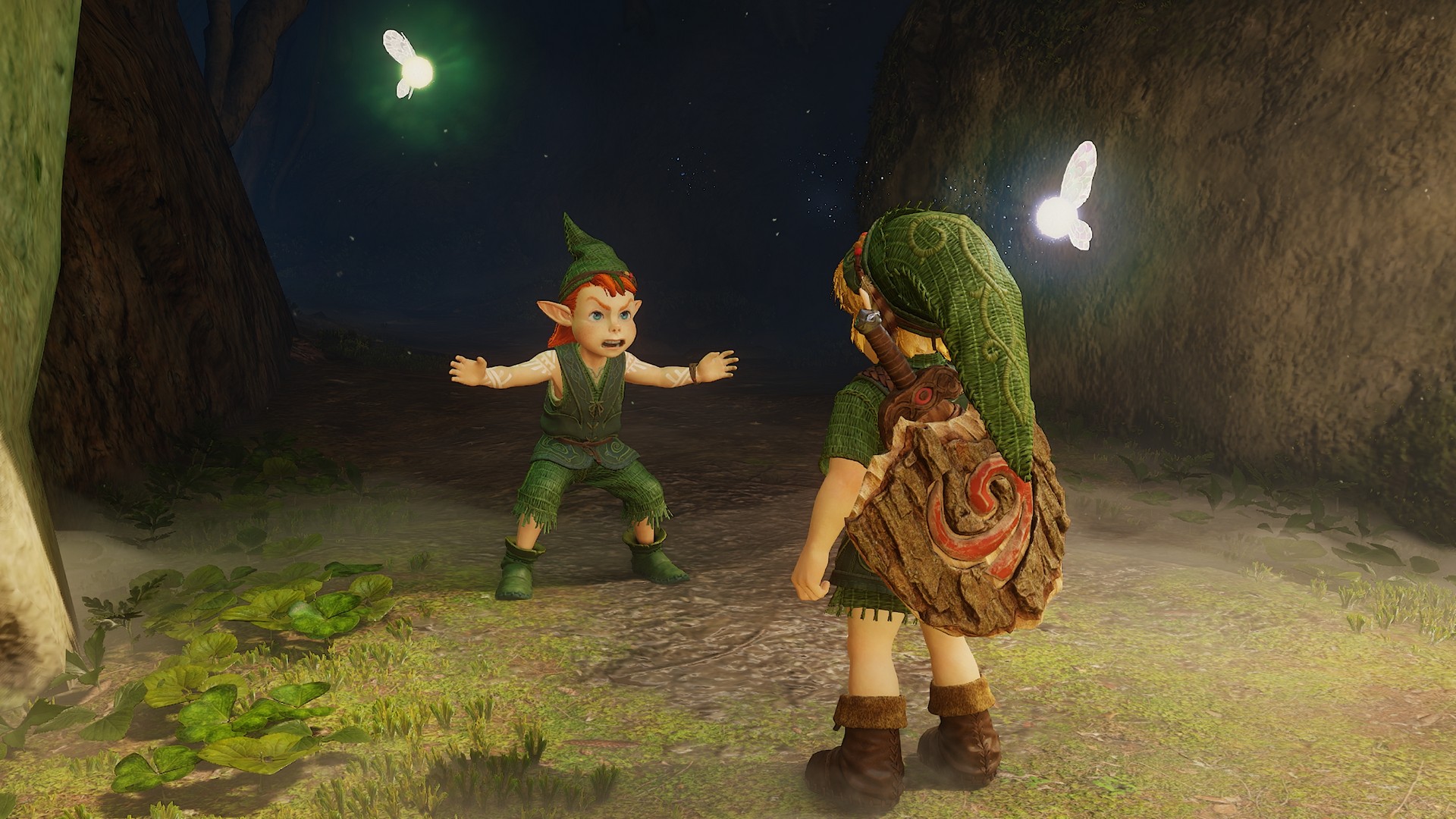 Young Link is block from entering a tunnel by a boy in a similar green outfit in The Legend of Zelda: Ocarina of Time remake