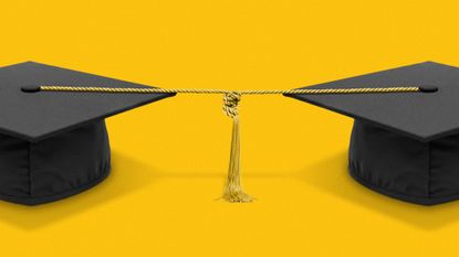 Illustration of two mortar boards tied together by the tassel