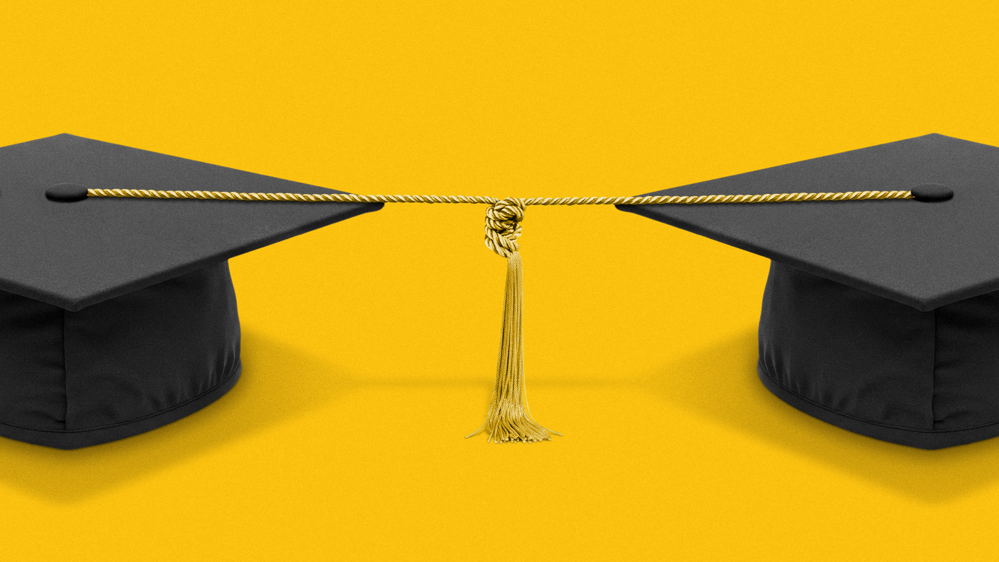 Illustration of two mortar boards tied together by the tassel