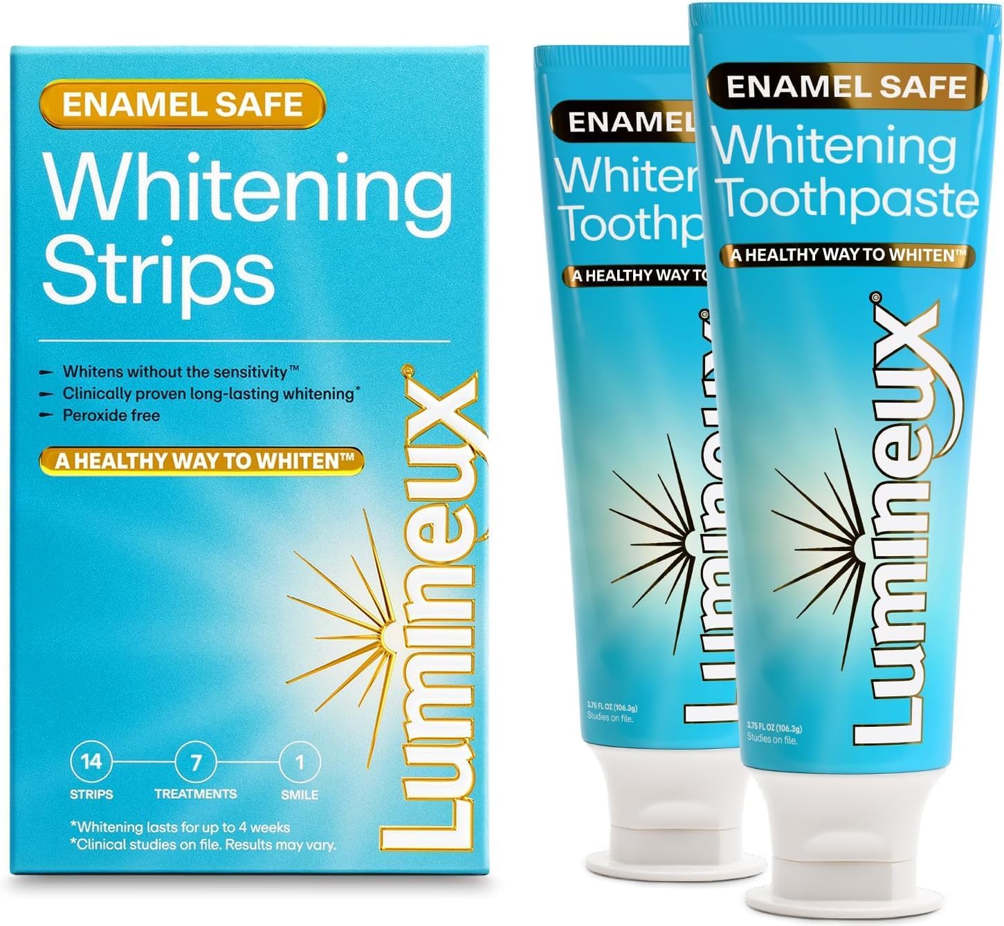 Lumineux, Lumineux Whitening Starter Set, 7 Strip Treatments &amp;amp; Toothpaste 2 Pack