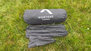 Nortent Vern 1 four-season tent in stuff sack with poles in bag