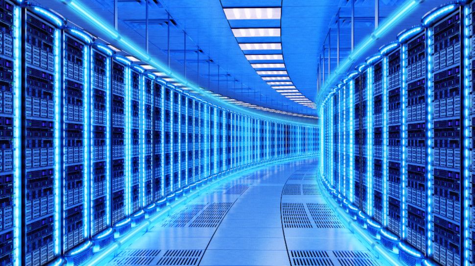 Rows of servers in a data center.