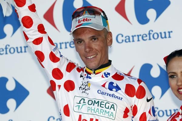 Philippe Gilbert (Omega Pharma-Lotto) in polka dots