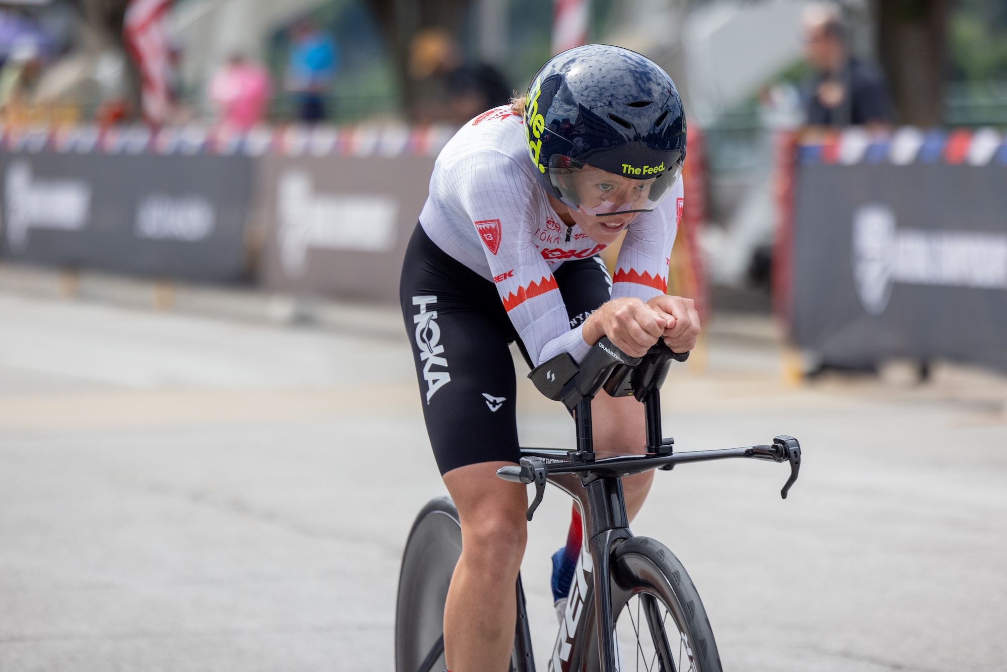 Taylor Knibb on her way to victory in the elite women's time trial at the 2026 USA Cycling Pro Road National Championships