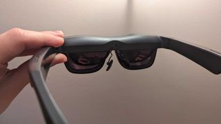 The TCL Nxtwear S AR glasses from the back, you can see the clip and inner screens