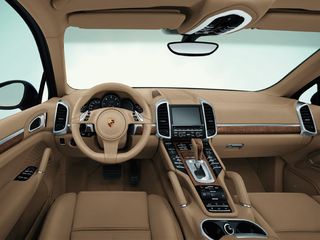 Tan leather interior with Porsche crest