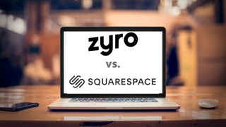Zyro and Squarespace logo on a laptop screen on a table
