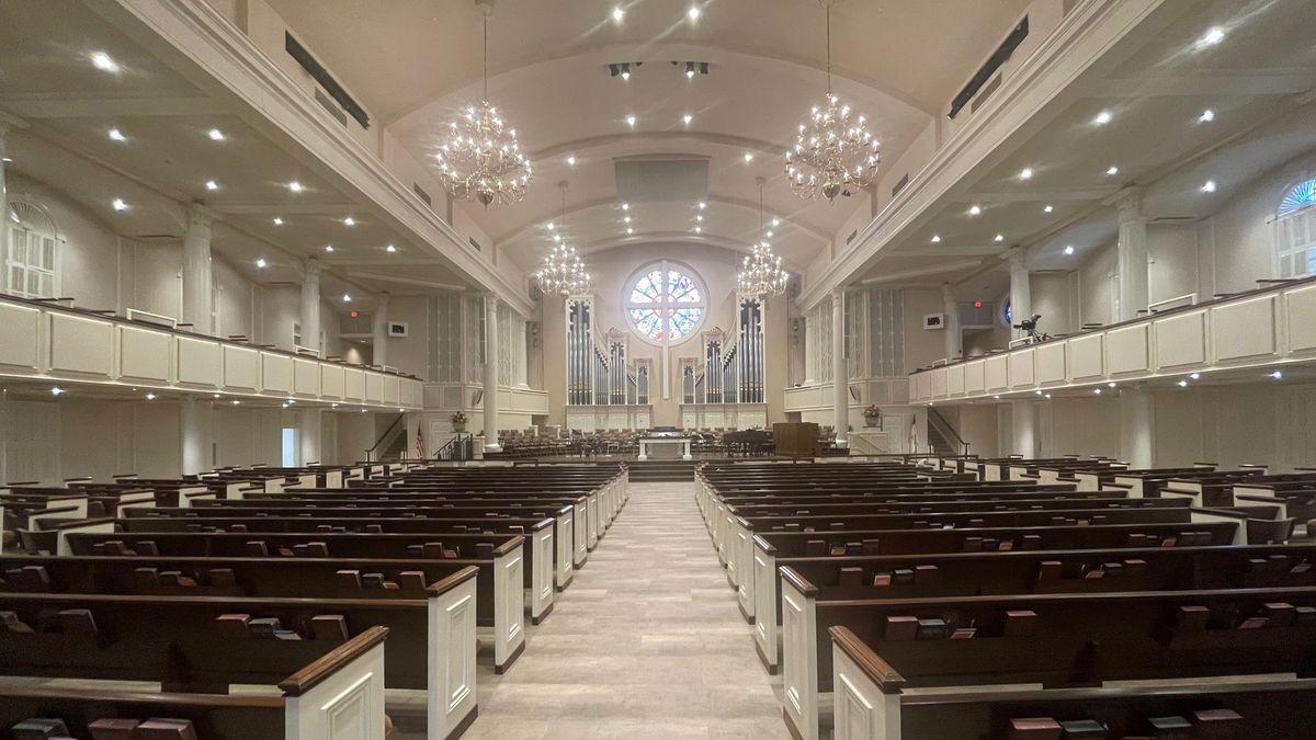 The interior of Custer Road United Methodist Church.