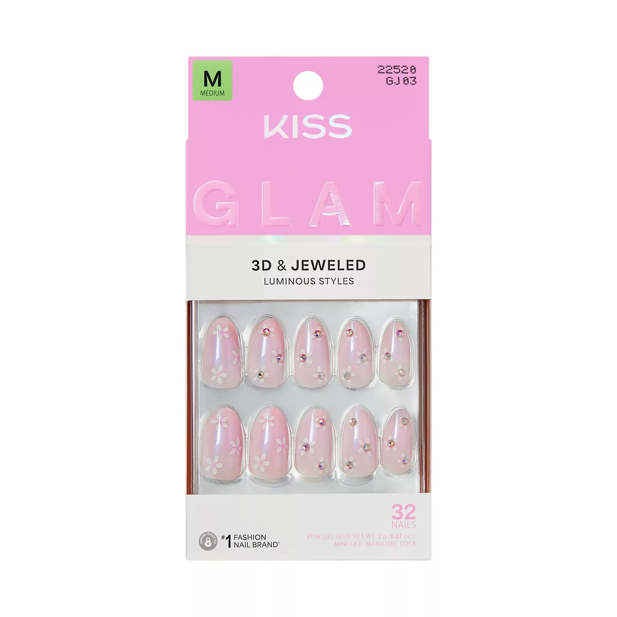 Kiss Glam Jeweled Press-On Fake Nails Medium Almond - Breeze of Bliss - 35ct