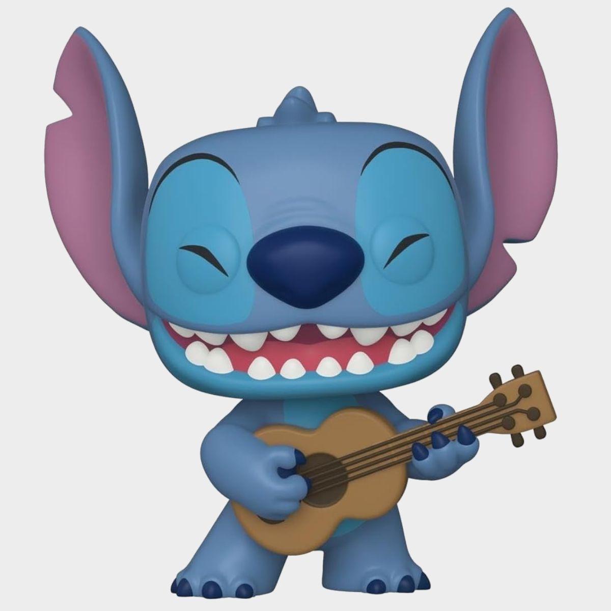 Disney Funko Pop Stitch with a Ukulele figure on a plain background