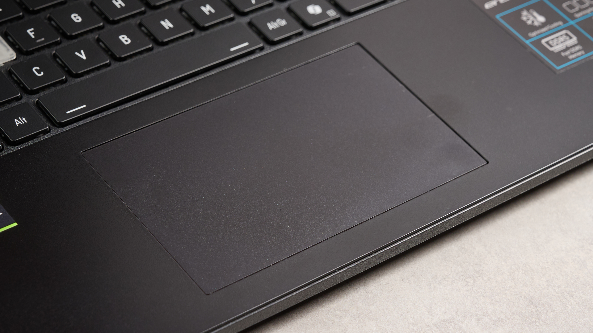 Close-up of touchpad on Medion Erazer Deputy 15 P1