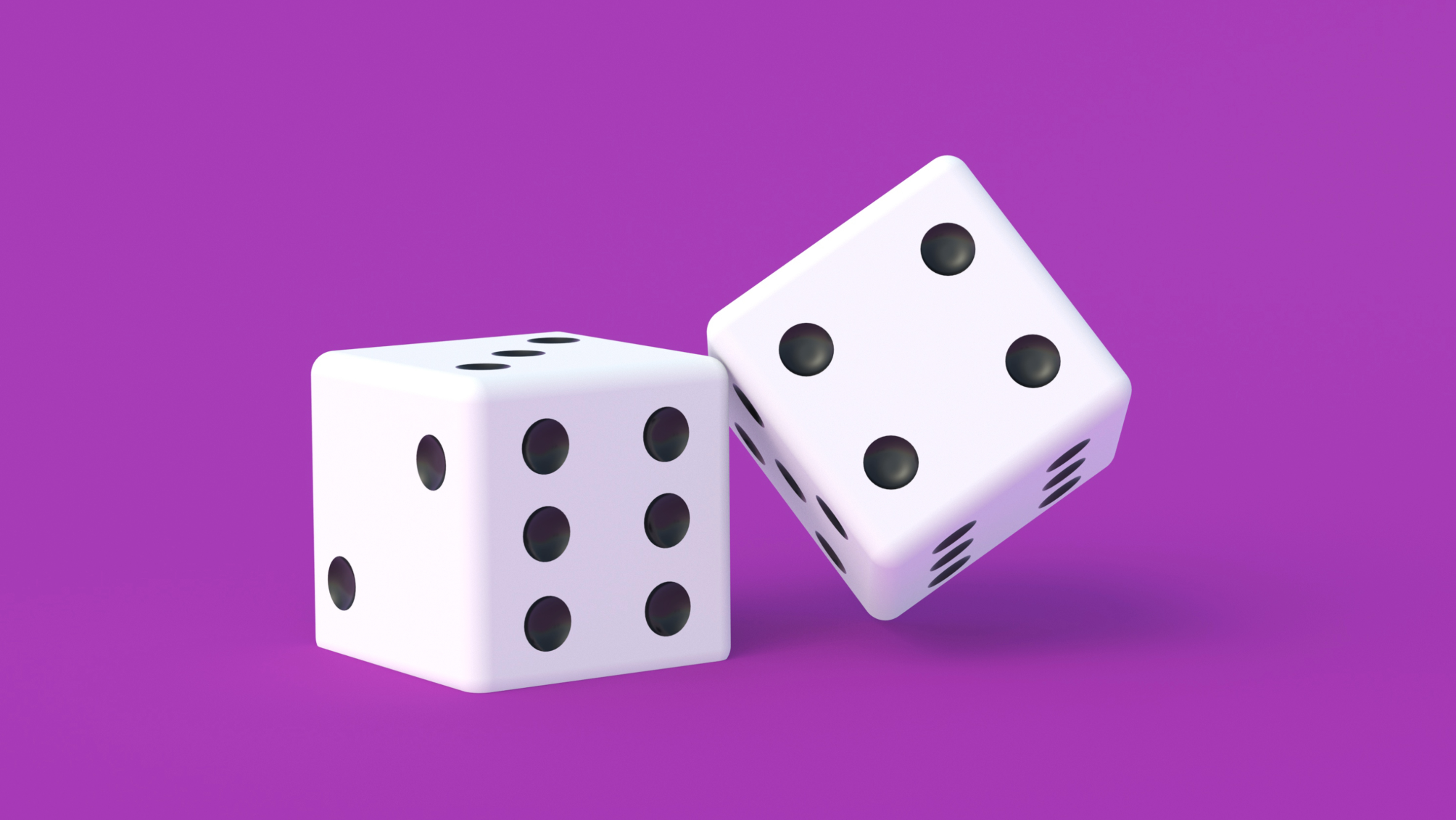 Two dice on a violet background