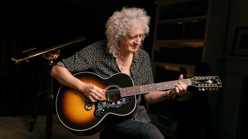 Above: Sir Brian May with his Gibson Brian May SJ-200 12-String.