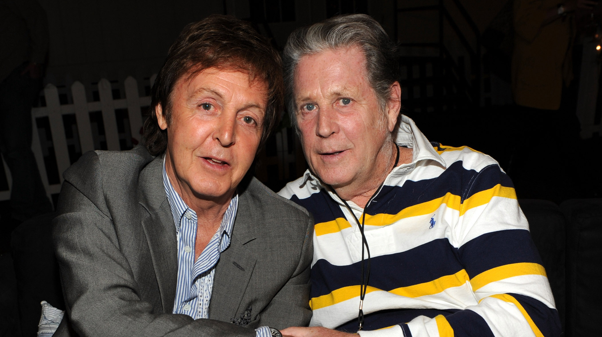 Paul McCartney and Brian Wilson backstage at the Coachella Music and Arts Festival at the Empire Polo Field on April 17, 2009 in Palm Desert, California