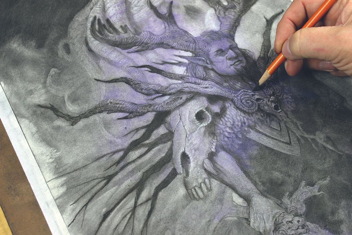 Image of a charcoal abstract character art in progress