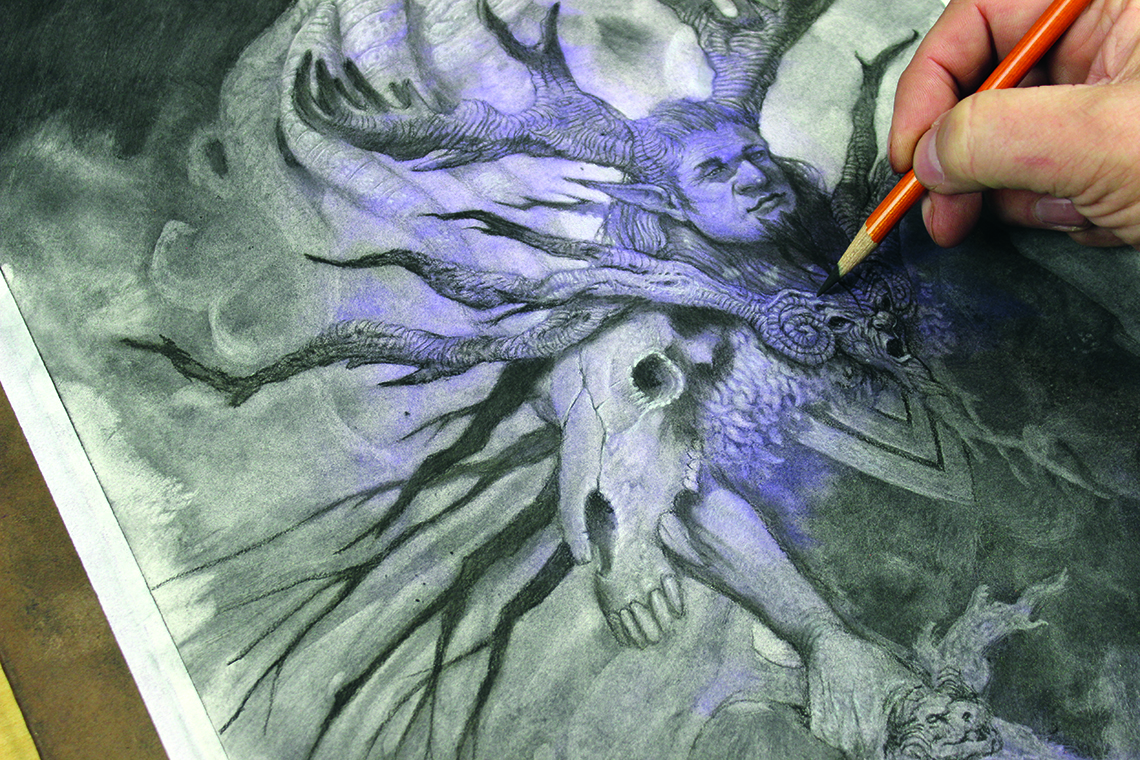 Image of a charcoal abstract character art in progress