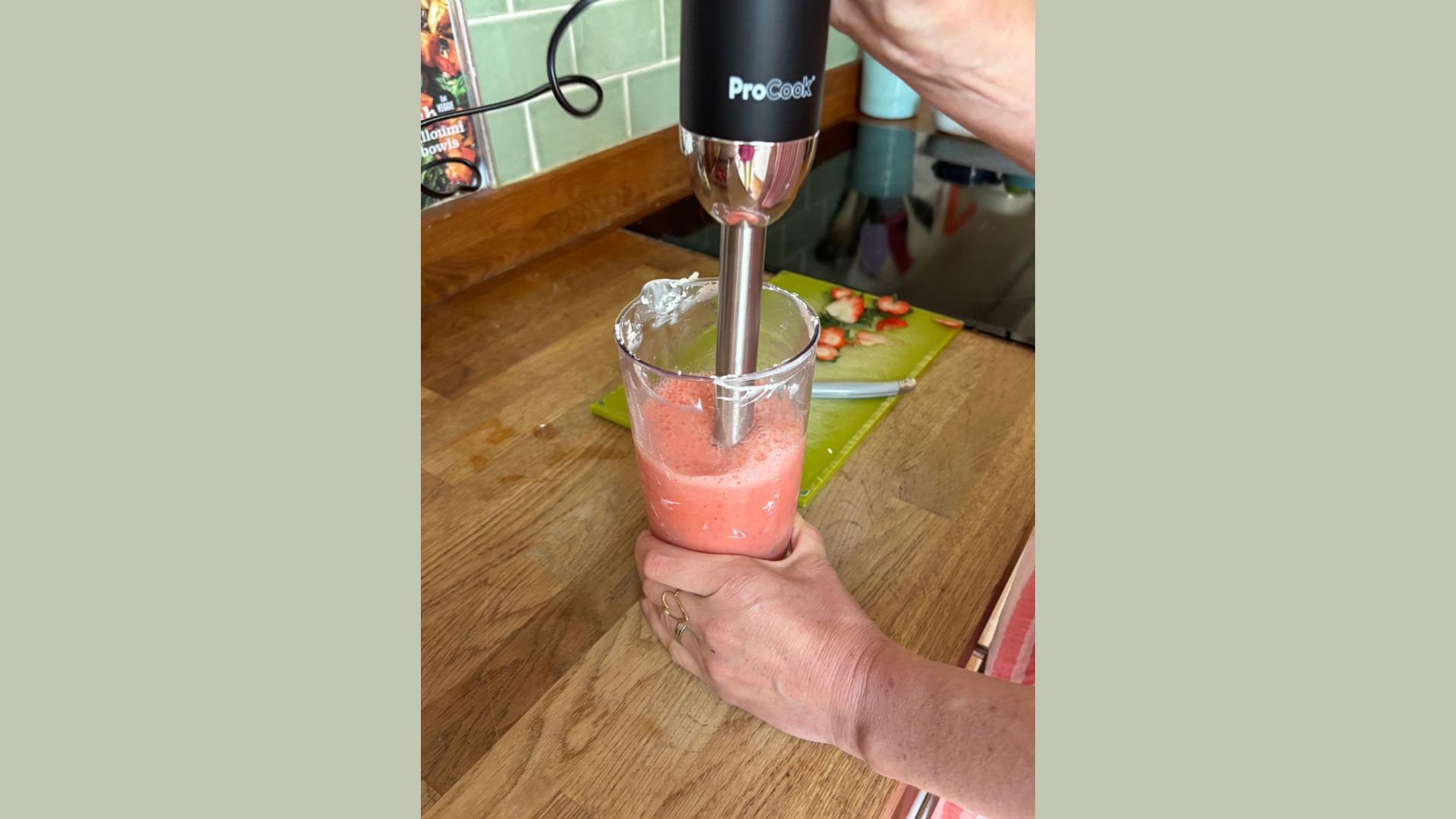 The ProCook Hand Blender &amp;amp; Accessories Pack pictured in use in tester Emily Light's kitchen