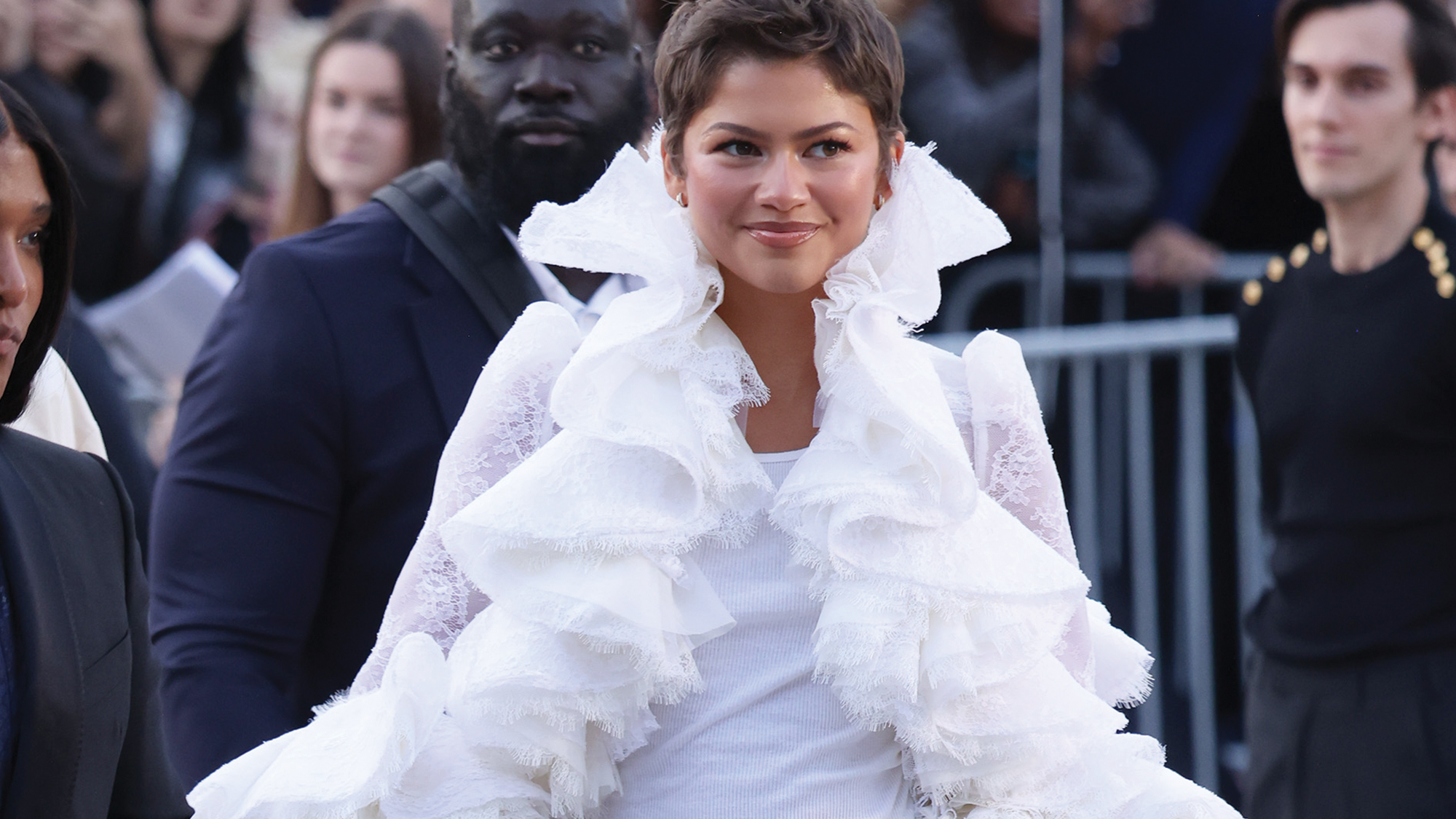 PARIS, FRANCE - OCTOBER 06: Zendaya attends Louis Vuitton during Day Nine of Paris Fashion Week - Womenswear Spring/Summer 2027 on October 06, 2026 in Paris, France.