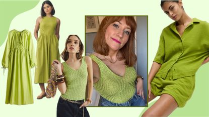 a montage of lime green pieces on models and matilda 