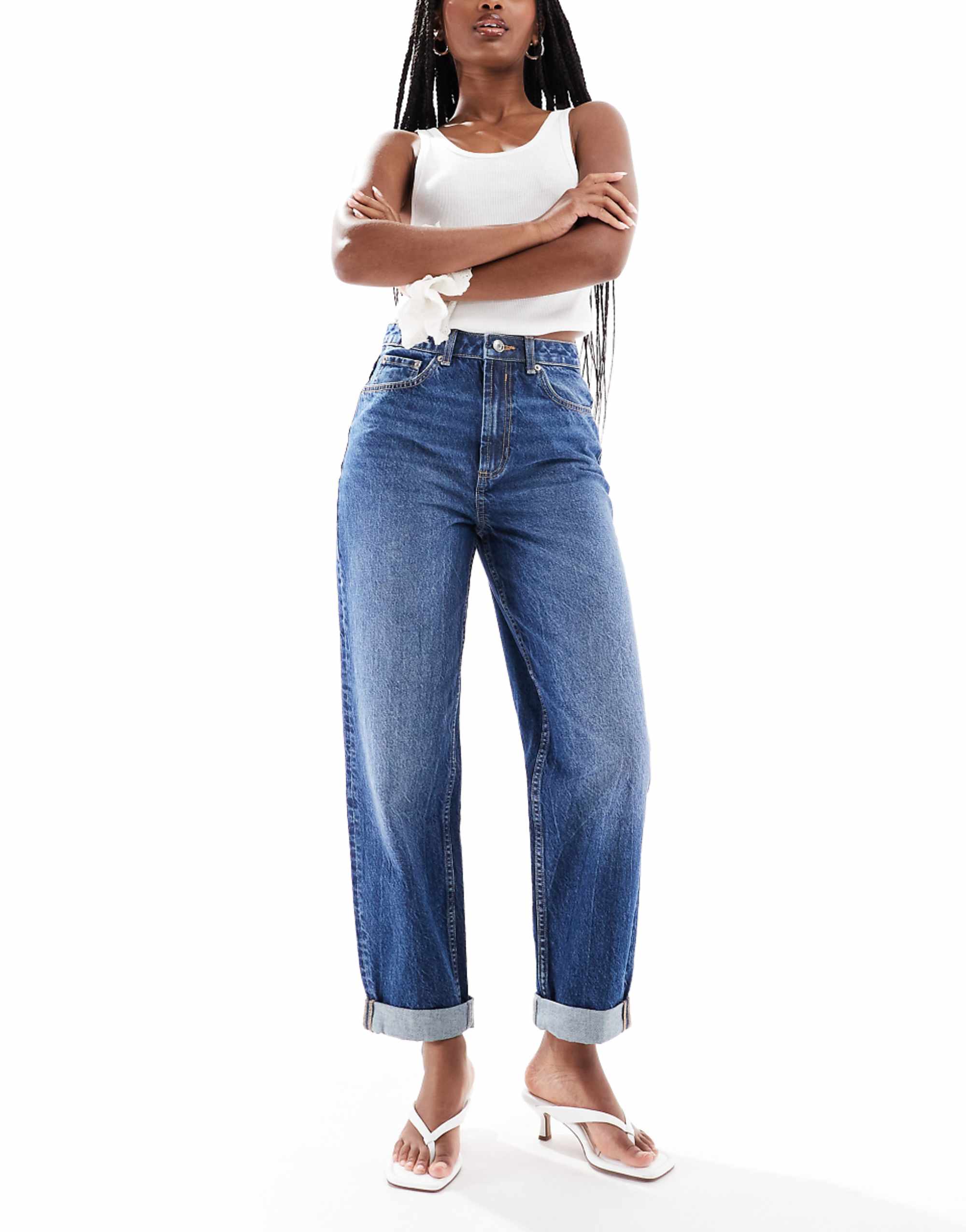 Asos Design High Rise Relaxed Mom Jeans in Dark Wash