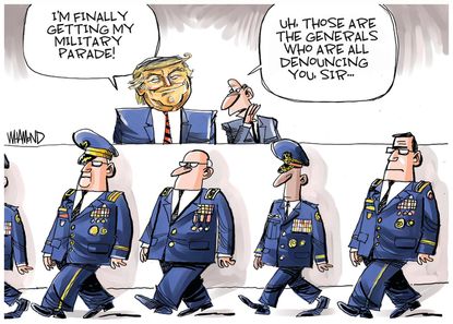 Political Cartoon U.S. Trump military parade Mattis generals