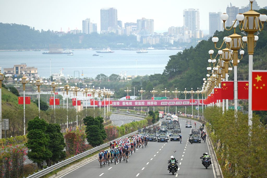 FANGCHENGGANG CHINA OCTOBER 15 A general view of the peloton competing during the 5th GreeTour Of Guangxi 2024 Stage 1 a 1493km stage from Fangchenggang to Fangchenggang UCIWT on October 15 2024 in Fangchenggang China Photo by Dario BelingheriGetty Images