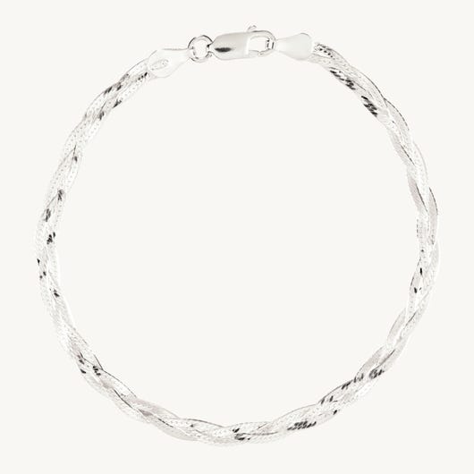 Entwined Braided Chain Bracelet, Silver-6.5"