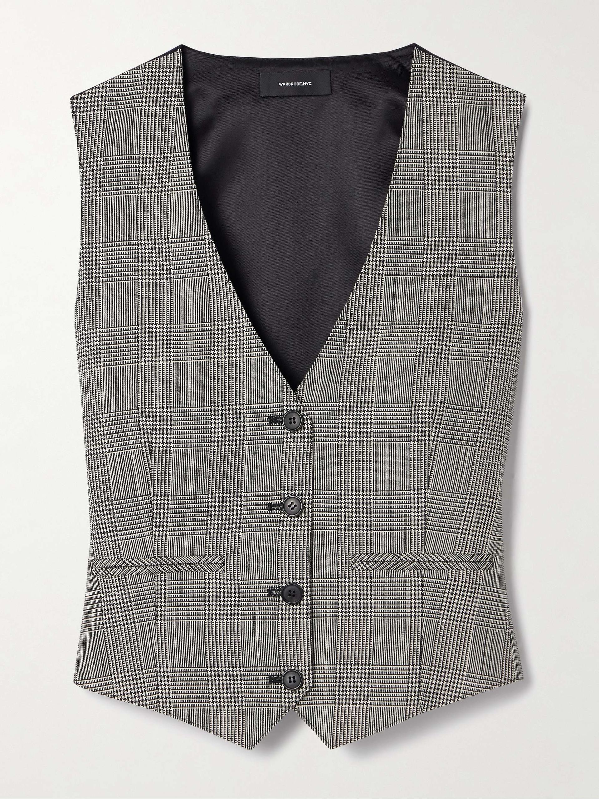 Paneled Prince of Wales Checked Wool and Satin-Twill Vest