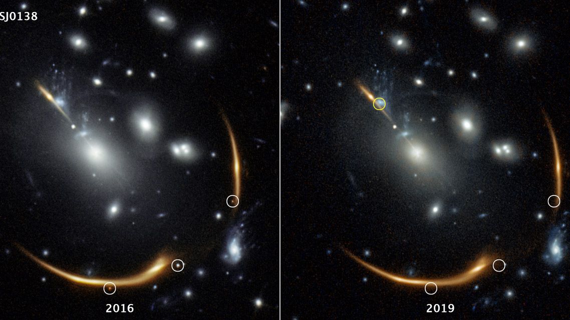 Three bright dots capturing the same event were observed in Hubble Space Telescope images in 2016 but disappeared by 2019.