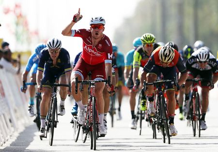 Alexander Kristoff (Katusha-Alpecin) beat Kristian Sbaragli (Dimension Data) and Sonny Colbrelli (Bahrain-Merida) to the line