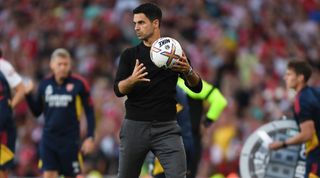 Arsenal manager Mikel Arteta during the Premier League match between Arsenal FC and Fulham FC at Emirates Stadium on August 27, 2022 in London, England.