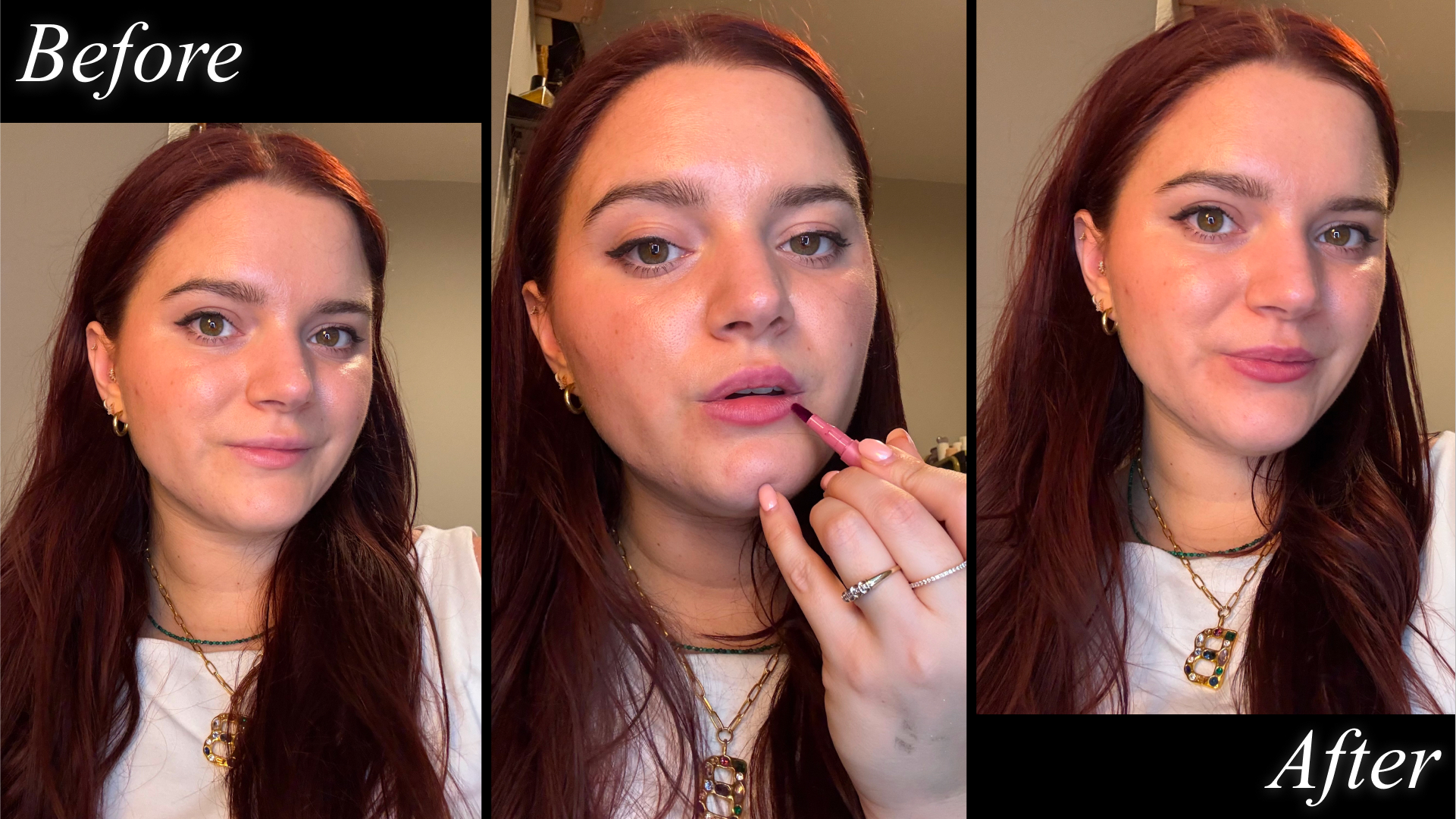 Brooke Knappenberger tests Huda Beauty Lip Contour Lip Stain in Rosewood