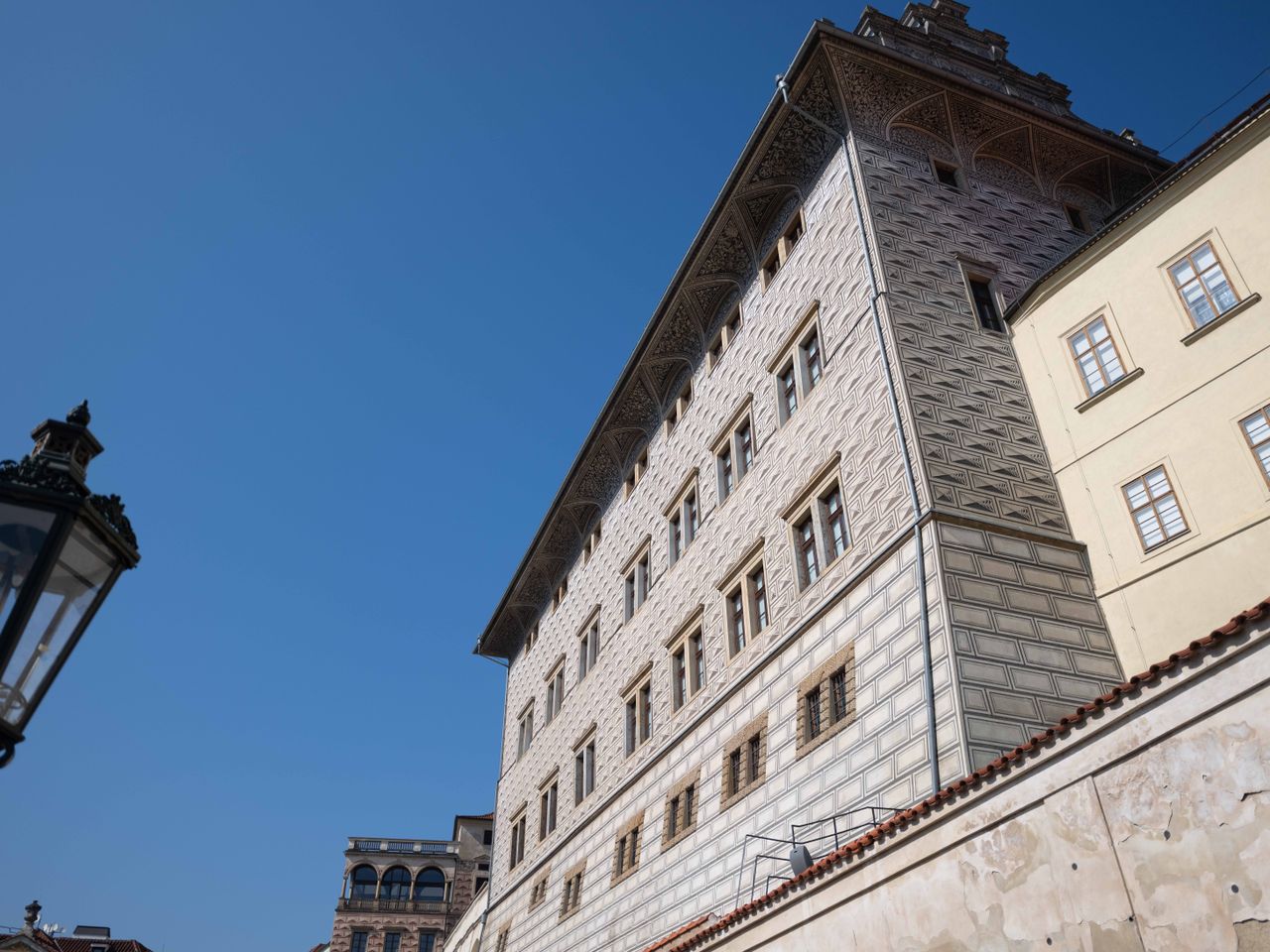 A historic building in Prague in front of a blue sky