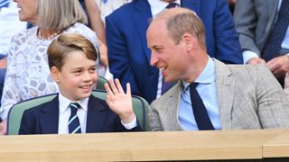 Prince George and Prince William attend The Wimbledon Men's Singles Final the All England Lawn Tennis and Croquet Club on July 10, 2022 in London