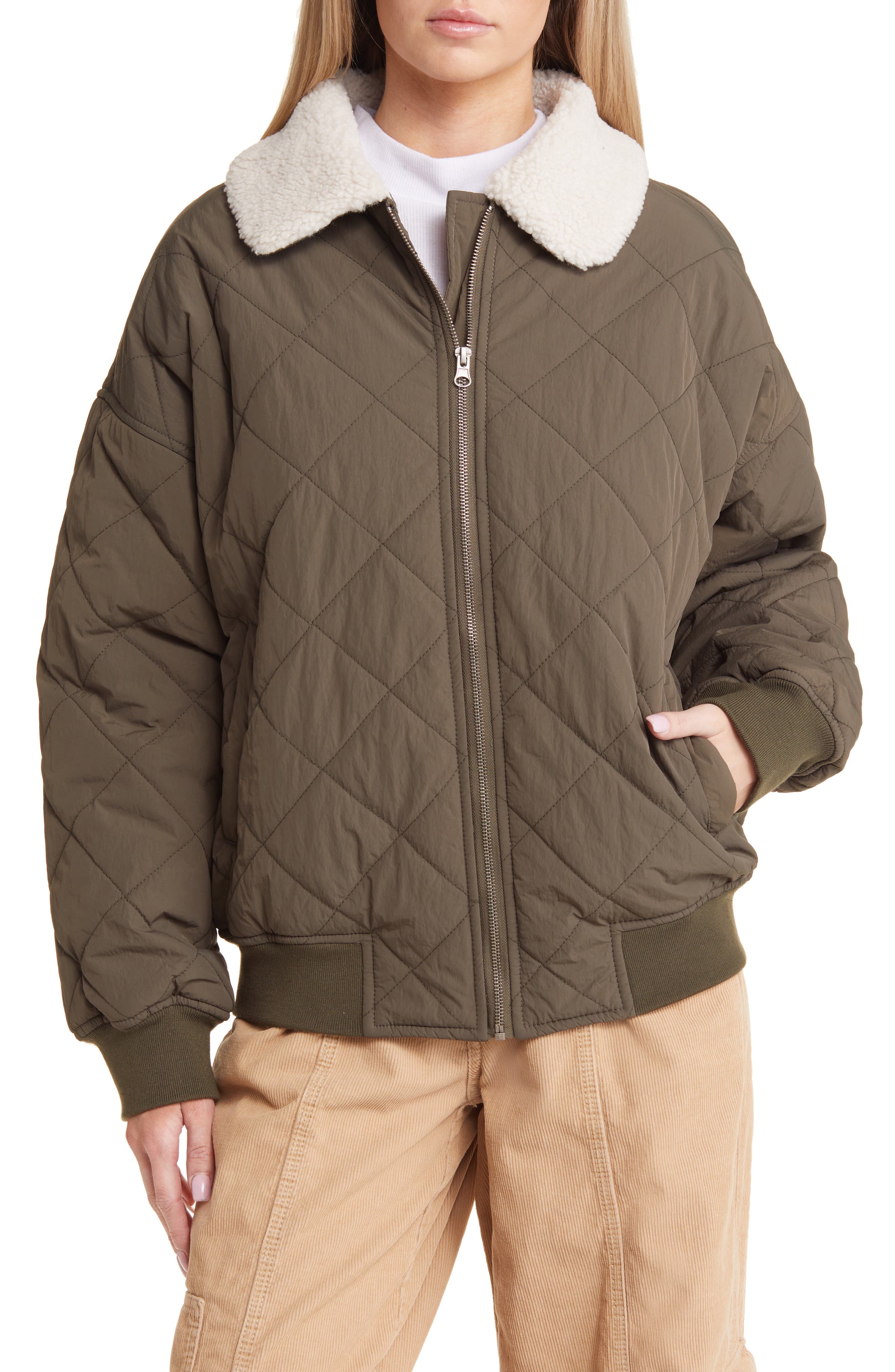 Faux Shearling Collar Dad Jacket